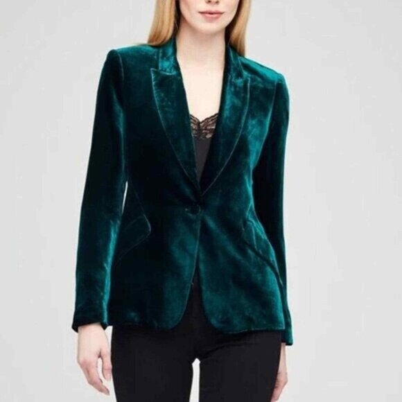 L'Agence Chamberlain Velvet Blazer In Forest Green One Button Size 2 - Picture 1 of 5